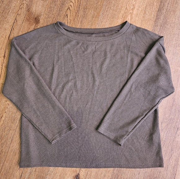 SHEIN Waffle Textured Charcoal Long Sleeve Shirt L - Picture 1 of 4